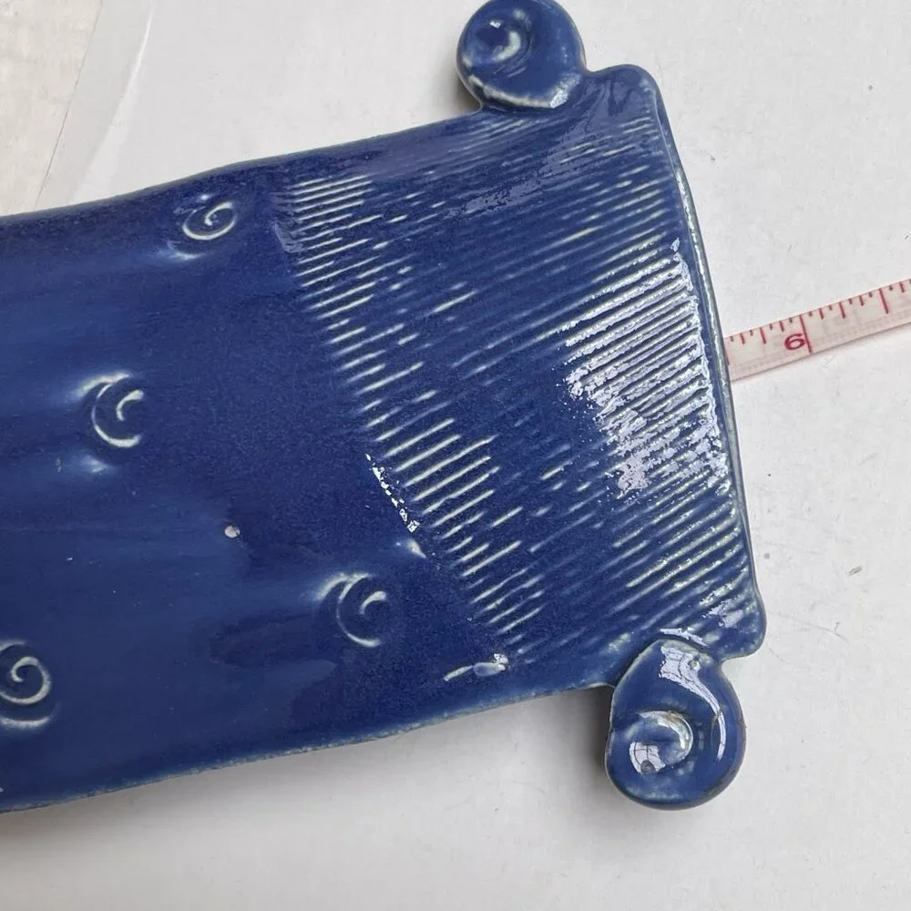 Ceramic Studio Pottery Blue Signed Vase Textured Decor Home Gift